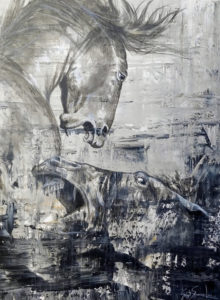 Painting of 2 horses fighting
