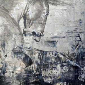 Painting of 2 horses fighting